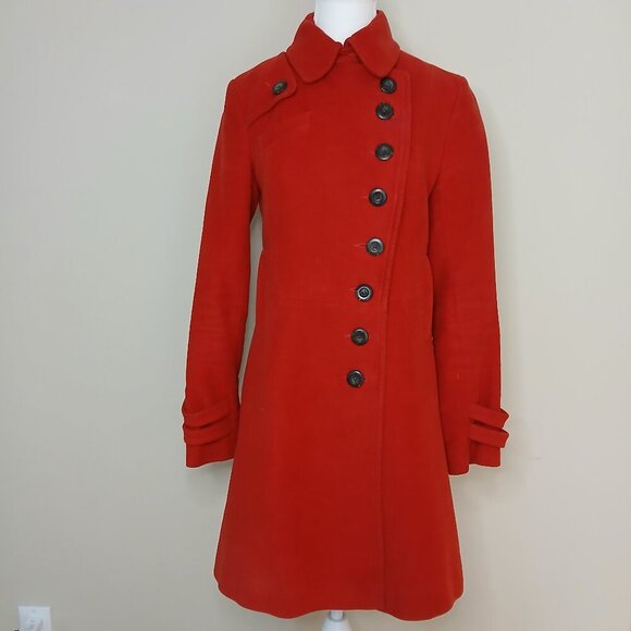 NEXT Military Trench Winter Coat Mid Length Red Size UK 8/US 4 - Picture 4 of 8